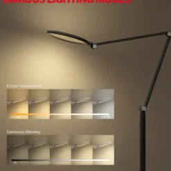 Honeywell Adjustable Modern Floor Lamp with Remote and Eye Protection, 2700k-5700k Color Temperature and 5 Brightness Levels, Black - HWL-F01BK
