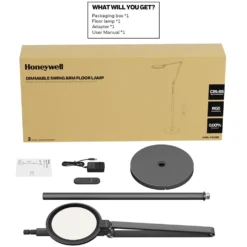 Honeywell Adjustable Modern Floor Lamp with Remote and Eye Protection, 2700k-5700k Color Temperature and 5 Brightness Levels, Black - HWL-F01BK