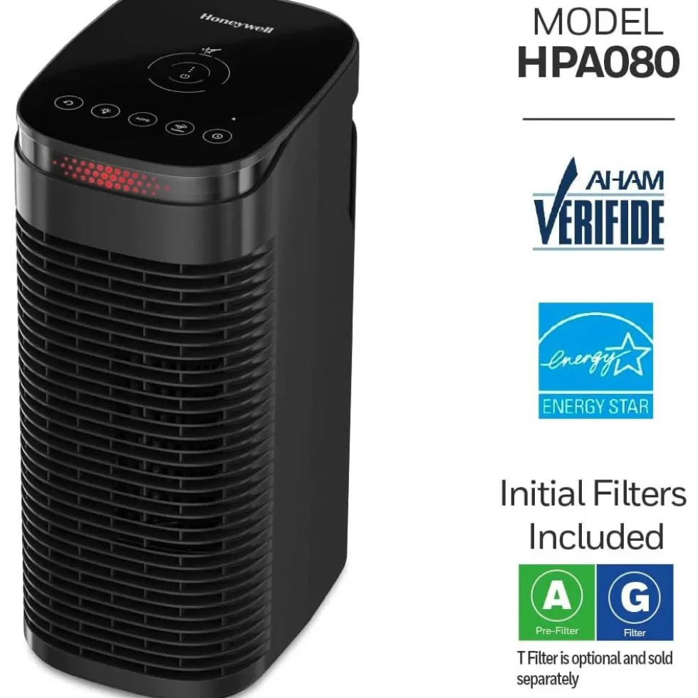 Honeywell Allergen Plus HEPA Tower Small Air Purifier - Black, HPA080B