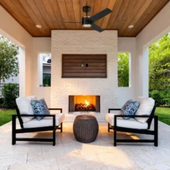 Honeywell Altan Indoor or Covered Outdoor Ceiling Fan with Adjustable LED Light, 52-Inch, Matte Black and Brushed Gold - 53056-03