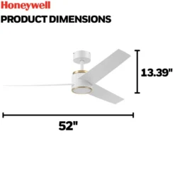 Honeywell Altan Indoor or Covered Outdoor Ceiling Fan with Adjustable LED Light, 52-Inch, White and Brushed Gold - 53057-03
