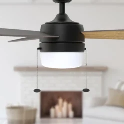 Honeywell Barcadero 3-Blade Ceiling Fan with Light, Matte Black, 44-Inch - 51476