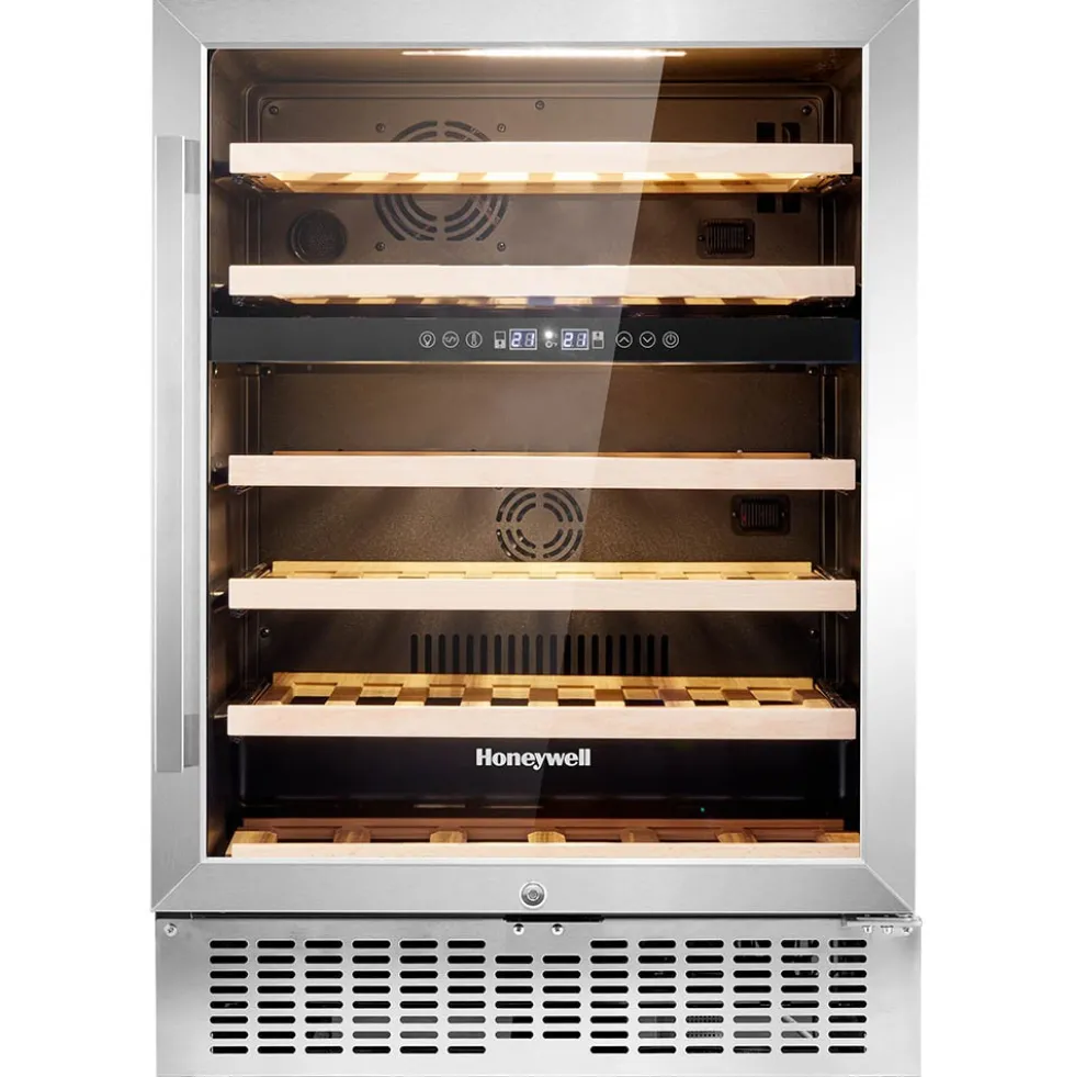 Honeywell 46 Bottle Dual Zone Compressor Wine Fridge with Touch Digital Temperature Control, Stainless Steel - H46WCS