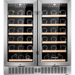 Honeywell 56 Bottle Dual Zone Compressor Wine Cooler Refrigerator, with Digital Wine Fridge Temperature Control, Stainless Steel - H56WCS