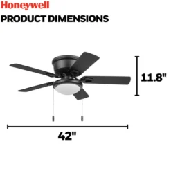 Honeywell Braystone 42 Inch Indoor Matte Black Ceiling Fan with Light & Pull Chain - 53043