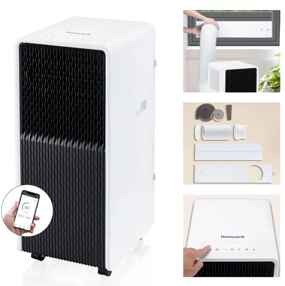 Honeywell 10,000 BTU Slim and Smart WiFi Portable Air Conditioner with Fan, Dehumidifier, and Alexa/Google Home Voice Control, HX4CESVWG0