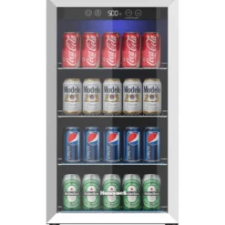 Honeywell 116 Can Cooler and Beverage Refrigerator with Glass Door, Stainless Steel - H115BCS