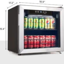 Honeywell 48 Can Cooler and Beverage Refrigerator with Glass Door, Stainless Steel - H48BCS