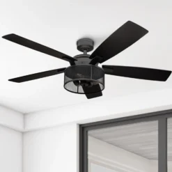 Honeywell Carnegie Ceiling Fan with Light, 52 Inch, Matte Black - 51928