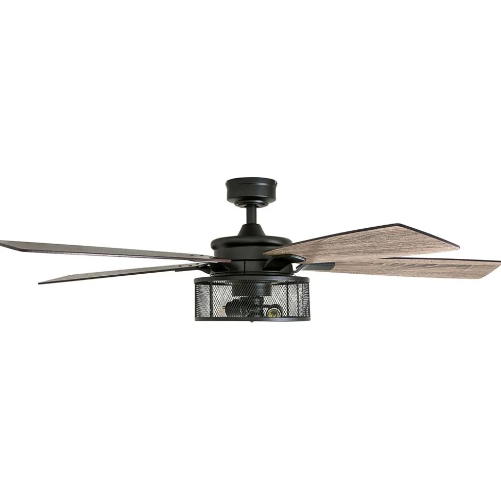 Honeywell Carnegie Farmhouse LED Ceiling Fan with Lights, Matte Black, 52-Inch - 50614