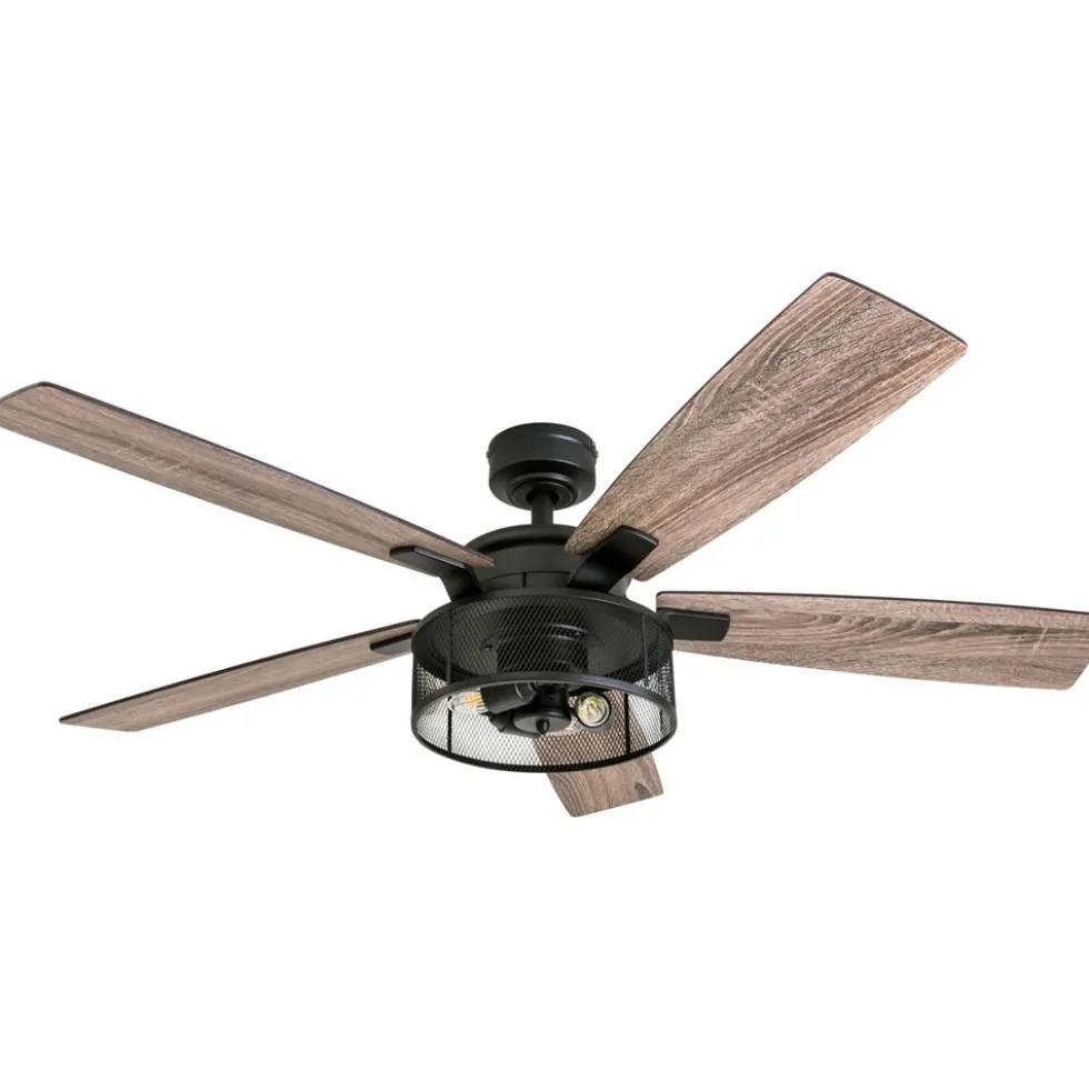 Honeywell Carnegie Farmhouse LED Ceiling Fan with Lights, Matte Black, 52-Inch - 50614