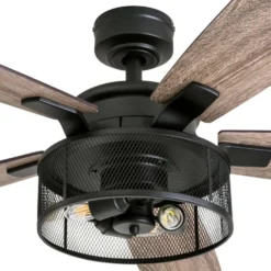 Honeywell Carnegie Farmhouse LED Ceiling Fan with Lights, Matte Black, 52-Inch - 50614