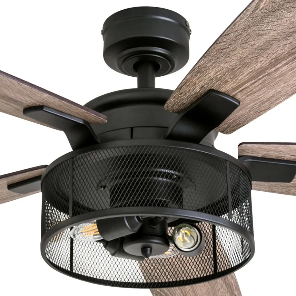 Honeywell Carnegie Farmhouse LED Ceiling Fan with Lights, Matte Black, 52-Inch - 50614
