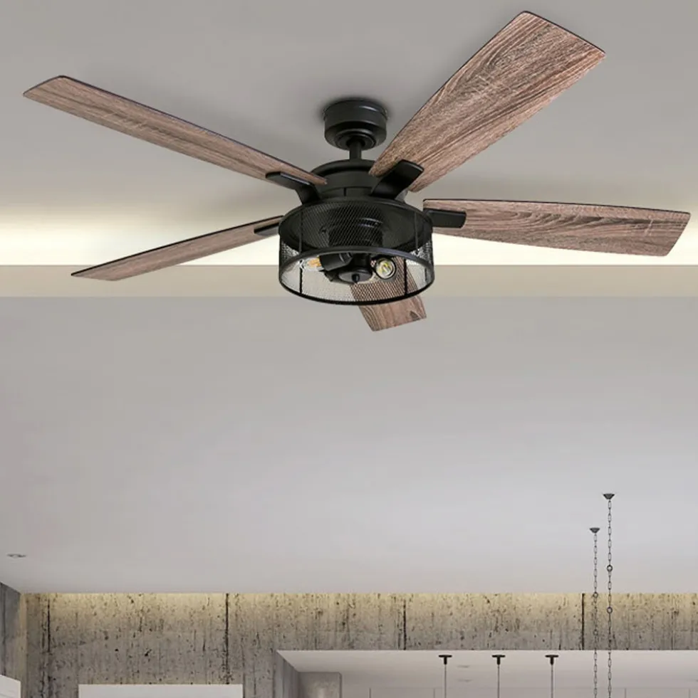 Honeywell Carnegie Farmhouse LED Ceiling Fan with Lights, Matte Black, 52-Inch - 50614