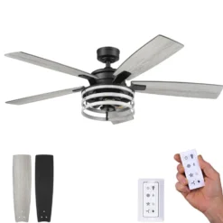 Honeywell Carnegie Industrial Style Ceiling Fan with Lights, Matte Black, 52-Inch - 51855