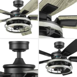 Honeywell Carnegie Industrial Style Ceiling Fan with Lights, Matte Black, 52-Inch - 51863