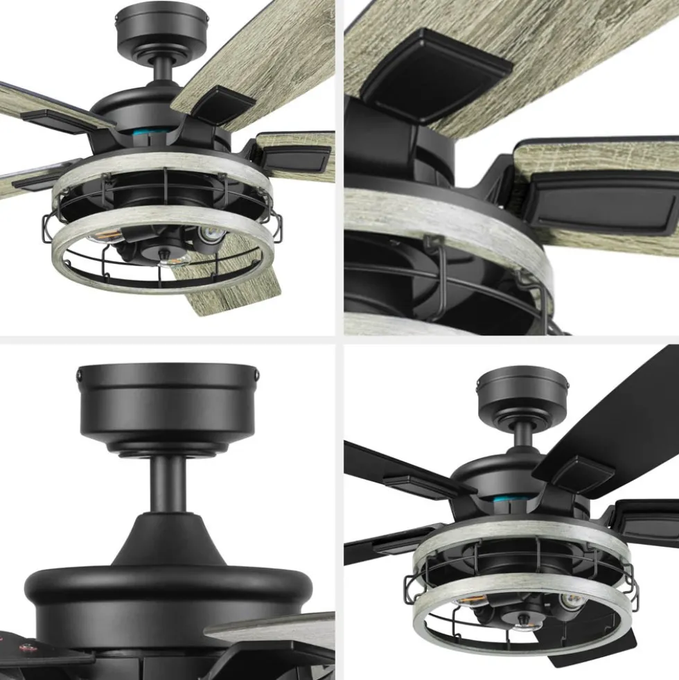 Honeywell Carnegie Industrial Style Ceiling Fan with Lights, Matte Black, 52-Inch - 51863