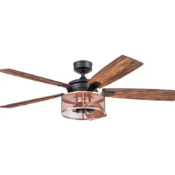 Honeywell Carnegie Rustic Chic Ceiling Fan, Matte Black/Copper, 52-Inch- 51459
