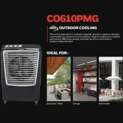 Honeywell CO610PMG Outdoor Weatherproof Evaporative Air Cooler, 2669 CFM for Large Spaces - 14 Gallon Tank, Gray