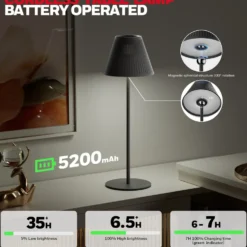 Honeywell Cordless LED Desk Lamp with Rechargeable Battery, Color Changing and Touch Controls, Black HWT-M1B