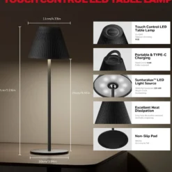 Honeywell Cordless LED Desk Lamp with Rechargeable Battery, Color Changing and Touch Controls, Black HWT-M1B