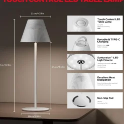 Honeywell Cordless LED Table Lamp with Rechargeable Battery, Color Changing and Touch Controls, White HWT-M1W