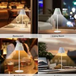 Honeywell Cordless LED Table Lamp with Rechargeable Battery, Color Changing and Touch Controls, White HWT-M1W