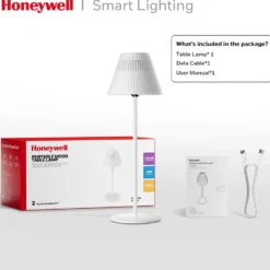 Honeywell Cordless LED Table Lamp with Rechargeable Battery, Color Changing and Touch Controls, White HWT-M1W
