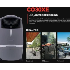Honeywell CO30XE Indoor/Outdoor Evaporative Air Cooler, 525 CFM - 7.9 Gallon Tank, Gray