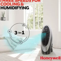 Honeywell CS10XE Evaporative Air Cooler for Indoor Use, 300 CFM - 2.6 Gallon Tank, White-Gray