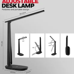Honeywell Dimmable Small Desk Lamp with USB A+C Dual Charging Ports and Eye Protection, Black