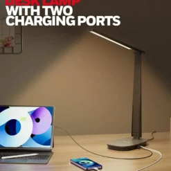 Honeywell Dimmable Small Desk Lamp with USB A+C Dual Charging Ports and Eye Protection, Black