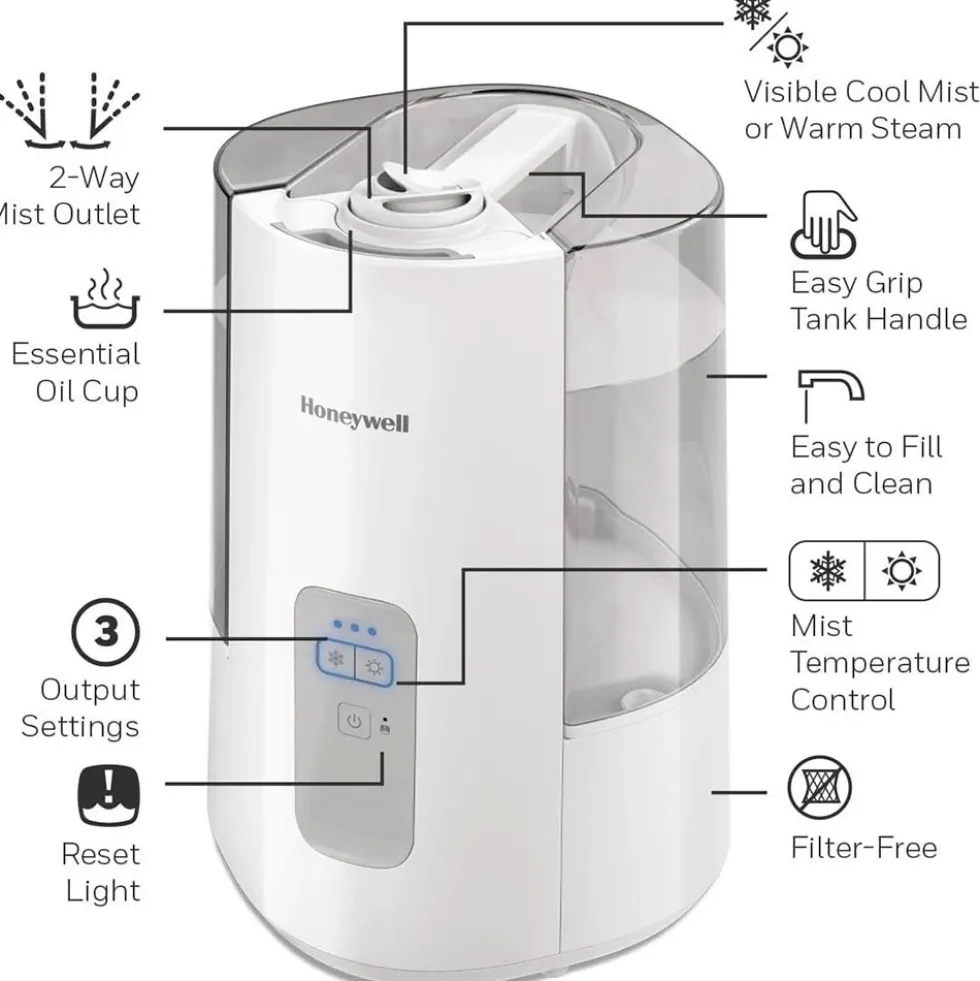 Honeywell Dual Comfort Cool + Warm Mist Humidifier - White, HWC775W