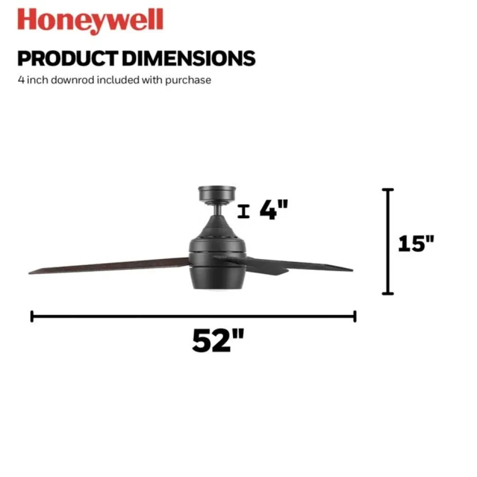 Honeywell Eamon 52 inch Color Changing Indoor Ceiling Fan with Light and Remote, Matte Black - 51906
