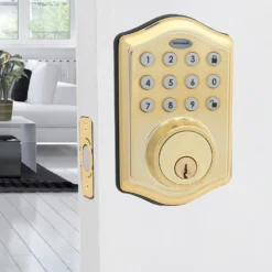 Honeywell Electronic Deadbolt Door Lock with Keypad in Polished Brass, 8712009