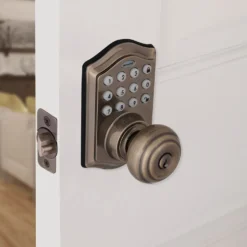 Honeywell Electronic Entry Knob Door Lock with Keypad in Antique Brass, 8732101