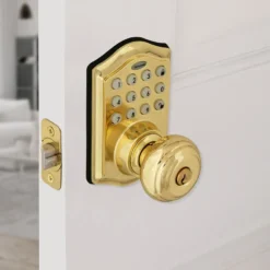 Honeywell Electronic Entry Knob Door Lock with Keypad in Polished Brass, 8732001