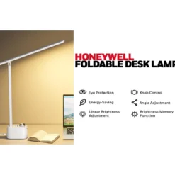 Honeywell Foldable Modern Desk Lamp with USB A+C Charging Port and Eye Protection, White - HWT-H01W