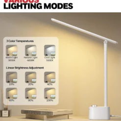 Honeywell Foldable Modern Desk Lamp with USB A+C Charging Port and Eye Protection, White - HWT-H01W