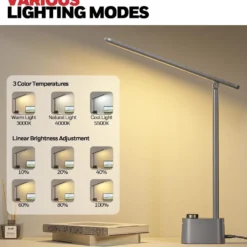 Honeywell Foldable Modern Office Table Lamp with USB A+C Charging Port and Eye Protection, Gray - HWT-H01G