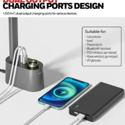 Honeywell Foldable Modern Office Table Lamp with USB A+C Charging Port and Eye Protection, Gray - HWT-H01G