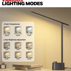 Honeywell Foldable Modern Table Lamp with USB A+C Charging Port and Eye Protection, Black - HWT-H01