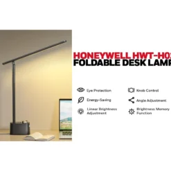 Honeywell Foldable Modern Table Lamp with USB A+C Charging Port and Eye Protection, Black - HWT-H01