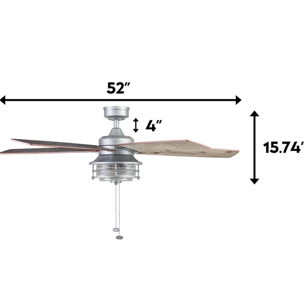 Honeywell Foxhaven Indoor and Outdoor Ceiling Fan, Galvanized, 52-Inch - 51632