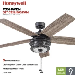 Honeywell Foxhaven Indoor and Outdoor Ceiling Fan, Matte Black, 52-Inch - 51631