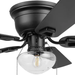 Honeywell Halle 42 Inch Indoor Matte Black Ceiling Fan with Light & Pull Chain - 53044