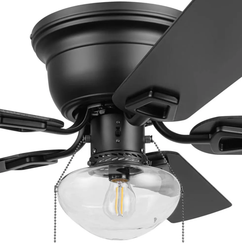 Honeywell Halle 42 Inch Indoor Matte Black Ceiling Fan with Light & Pull Chain - 53044