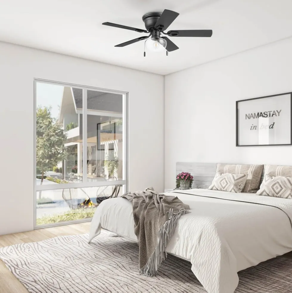 Honeywell Halle 42 Inch Indoor Matte Black Ceiling Fan with Light & Pull Chain - 53044