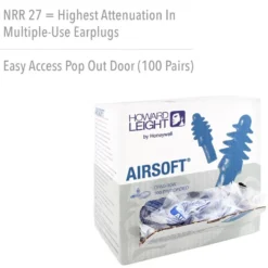 Honeywell Howard Leight AIRSoft Tapered TPE Corded Earplugs, 1000 Pairs