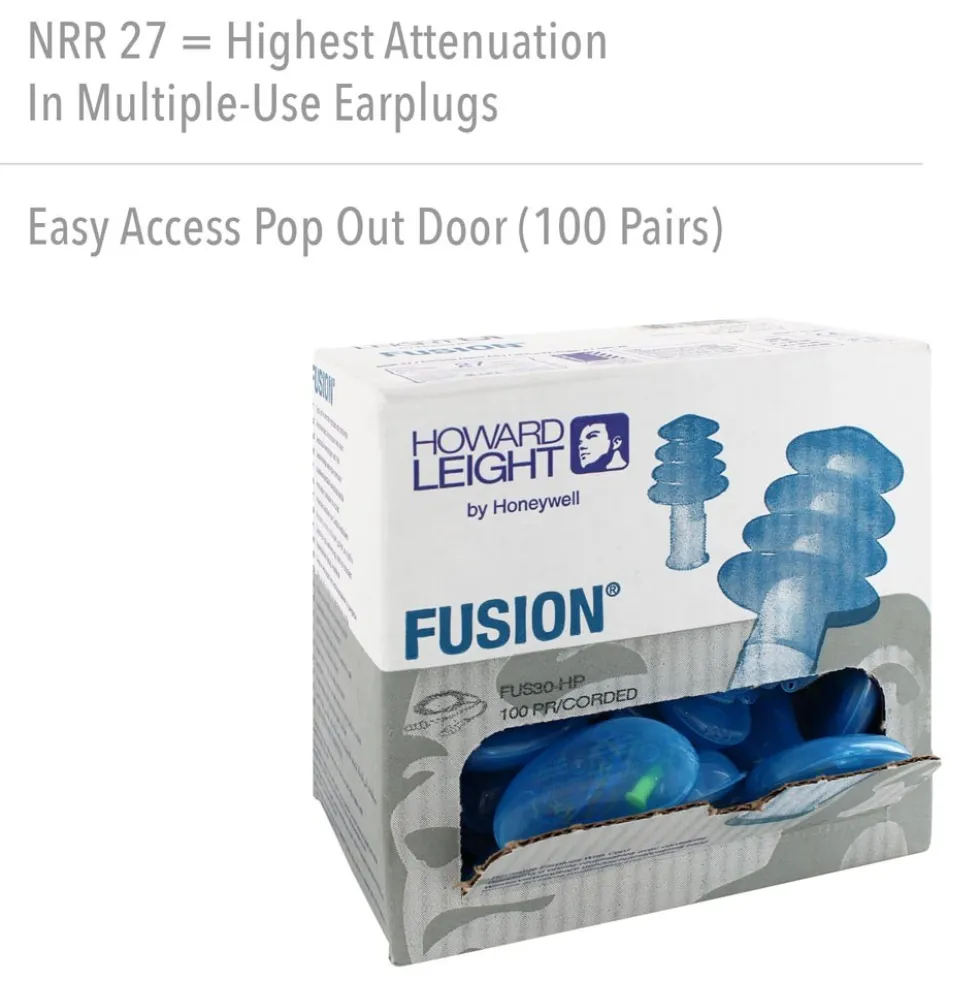 Honeywell Howard Leight Fusion Tapered TPE Corded Earplugs, 1000 Pairs